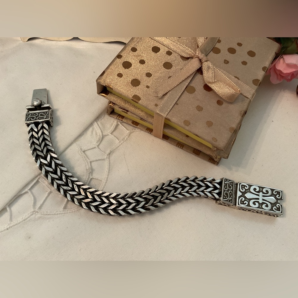 NEW WITHOUT TAGS 925 STERLING SILVER RUGGED Fleur De Lis Motif WOVEN BRACELETS - Picture 10 of 15